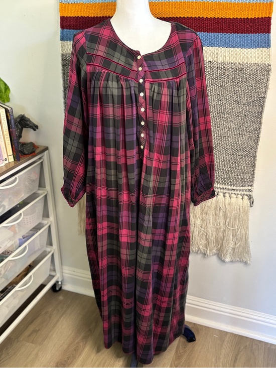 Eileen West Other - Eileen West Pink and Black Cotton Plaid Button-Front Nightgown